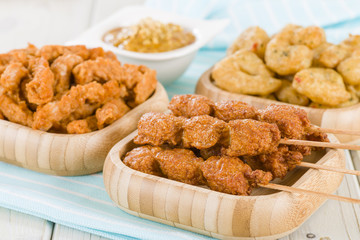 Crispy prawns, Penang chicken & Satay with peanut sauce