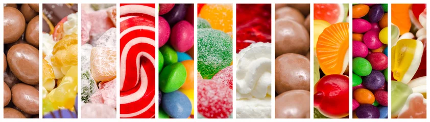 Washable wall murals Sweets Delicious Sweets Background Collage With Candies