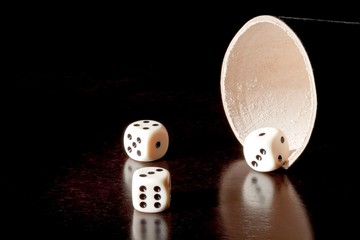 white dice near the container