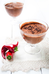 Dark and delicate chocolate mousse with chilli pepper