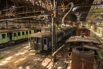 Cargo trains in old train depot