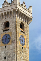 Trento-Piazza Duomo clock tower detail color image