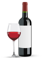 Bouteille et verre de vin rouge