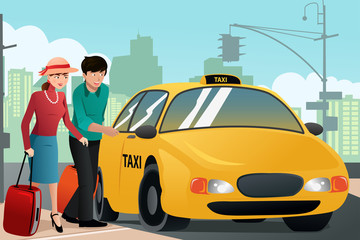 Couple on vacation calling a taxi © artisticco