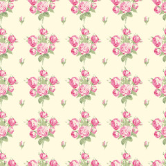 Seamless vintage pattern with bouquets of roses garden roses