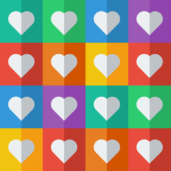Background with colorful hearts in flat icon style