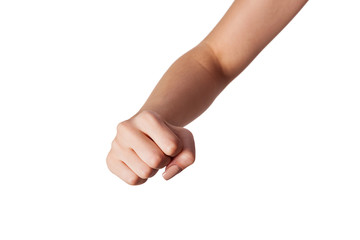 Female hand with a clenched fist isolated