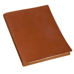 brown leather spiral notebook isolated on white
