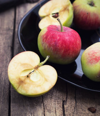 Cut apples on a plate