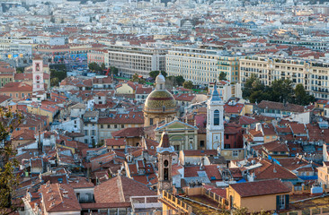 Fototapeta na wymiar View of Nice city with the Cathedral - French Riviera