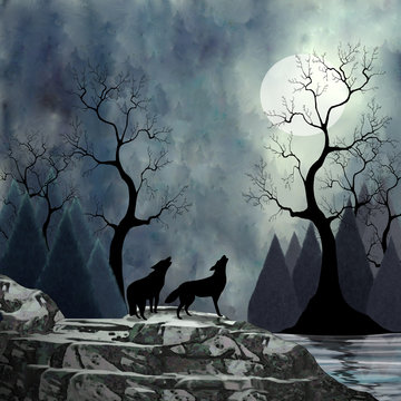Wolves Howling at the Moon