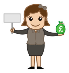 Pound with Info Banner - Cartoon Business Vector Illustrations