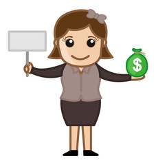Dollar and Sign Board Sign - Cartoon Business Vector