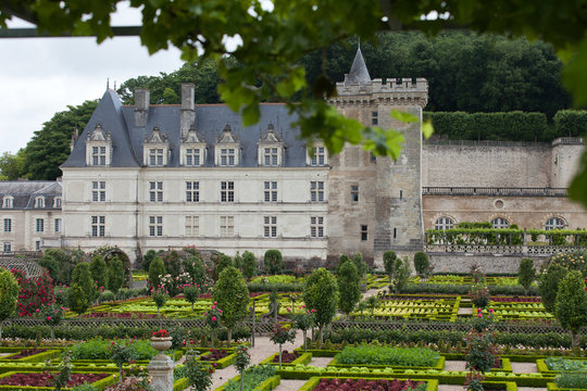 Gardens and Chateau de Villandry  in  Loire Valley in France