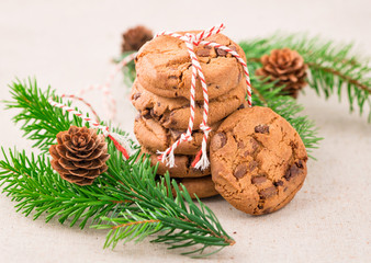 Still life with christmas cookies ,fir and pine cone