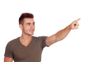 Young boy indicating something