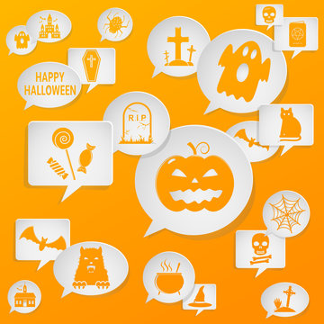 Speech bubbles with Halloween symbols. Vector background