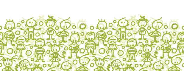 Vector group of children playing horizontal seamless pattern