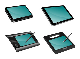 An illustration of electronic display tablets