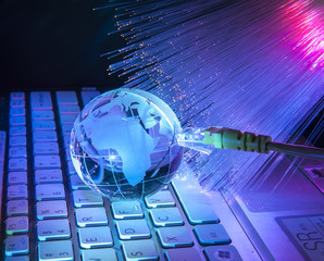 world map technology style against fiber optic background