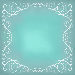 Beautiful turquoise background with frame. Hand drawn calligraph