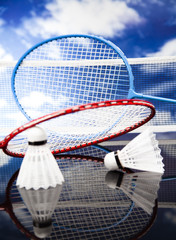 Shuttlecock on badminton racket 