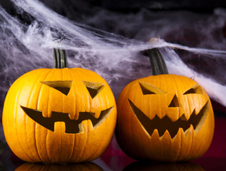 Fototapeta premium Halloween background with web and spider,pumpkin 