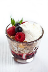 Morning dessert with berries and cream cheese