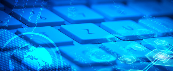 Keyboard with glowing multimedia icons