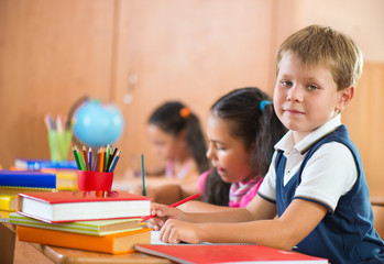 Schoolchildren during lesson in classroom at school