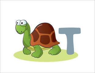 Cartoon Turtle and letter T