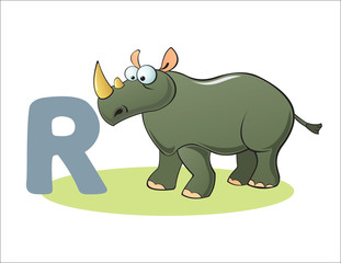 Cartoon Rhino and letter R