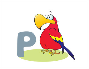 Cartoon Parrot and letter P