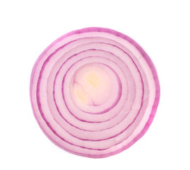 Sliced red onion on white background