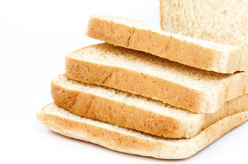 Sliced white bread on white background .