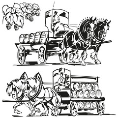 Two beer wagons and a hop branch