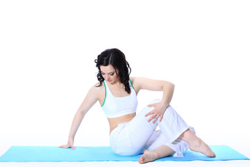 Fototapeta na wymiar woman in yoga pose on isolated white background