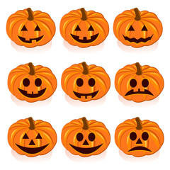 Set pumpkins for Halloween on white background