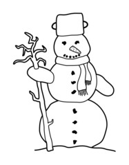 black and white cartoon snowman
