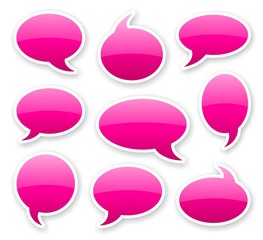 stickers of pink glossy rounded comics text bubbles