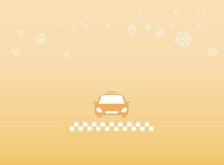 light winter background with taxi car and snowflake silhouette