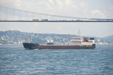 Large ship traveling on a river