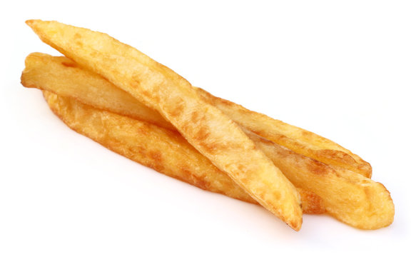 French fry over white background