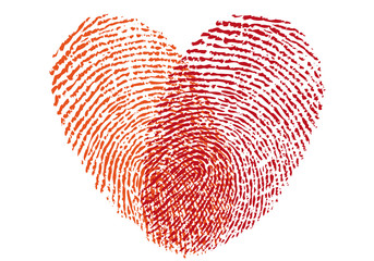 red fingerprint heart, vector - obrazy, fototapety, plakaty
