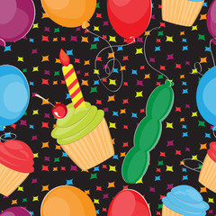Happy Birthday print with balloons and cakes