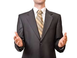 Businessman with space between two hands