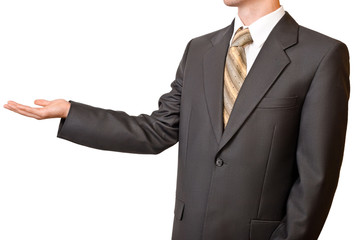 Businessman gesturing with empty hand