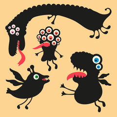 Happy monsters vector images. Set 1