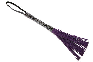 Purple leather fetish whip on white