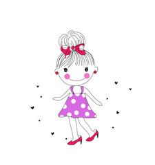 The little girl is wearing her mother's shoes